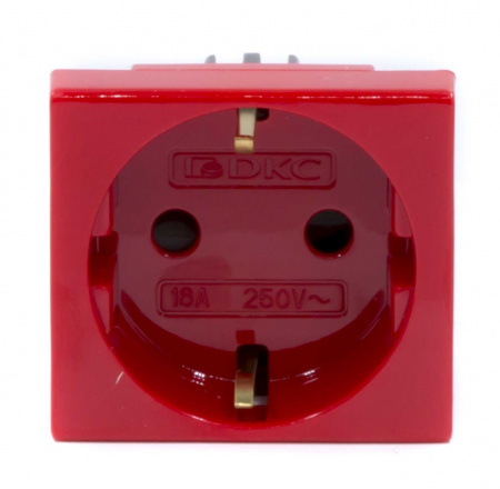 Розетка силовая 2Р+Е Viva 2 модуля красная (45015) Розетка силовая штекерная с заземлением и со штор Фото