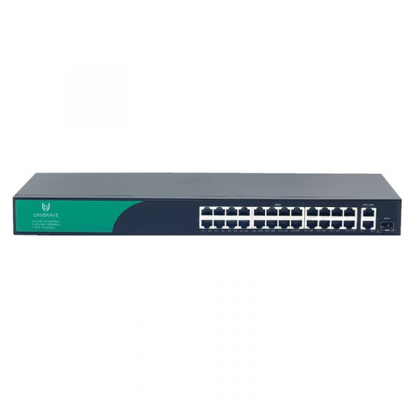 UB-SW-24F2G1SFP-300 Base Неуправляемый коммутатор Unibrave с поддержкой PoE на 24 порта, 2 Uplink 1000 Мбит/c и 1 SFP (300 Вт) Фото