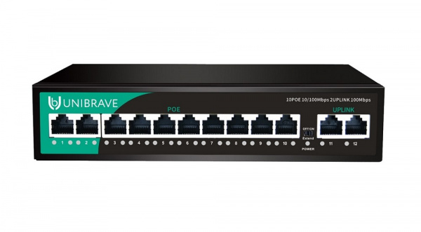 UB-SW-10F2F-120 Base Неуправляемый коммутатор Unibrave с поддержкой PoE на 10 портов Фото