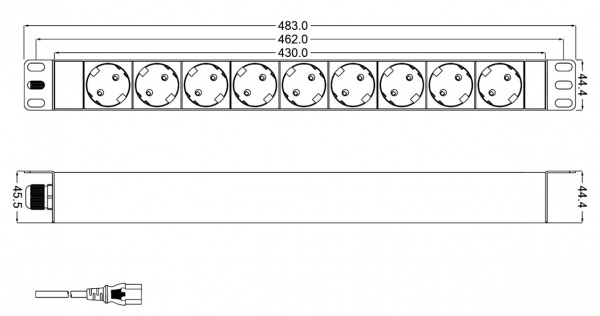 Hyperline SHT19-9SH-2.5IEC Блок розеток для 19 Hyperline SHT19-9SH-2.5IEC Блок розеток для 19