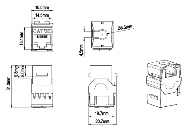 Hyperline KJ8-8P8C-C5e-180-WH Вставка Keystone Jack RJ-45(8P8C), категория 5e Фото Hyperline KJ8-8P8C-C5e-180-WH Вставка Keystone Jack RJ-45(8P8C), категория 5e Фото