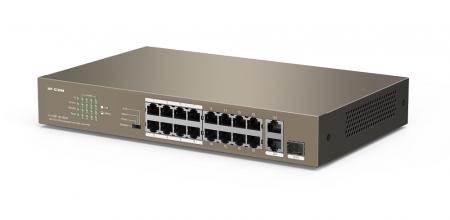 F1118P-16-150W Неуправляемый PoE коммутатор с 16 PoE портами, 2 гигабитными портами и 1 SFP combo портом Фото