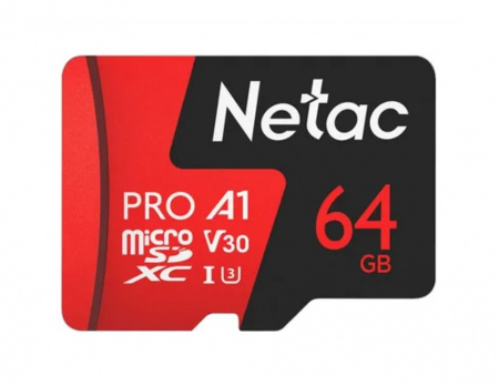 Карта памяти 64GB MicroSD Netac P500 Extreme Pro Class 10 UHS-I A1 V30 (100 Mb/s) + SD адаптер Фото