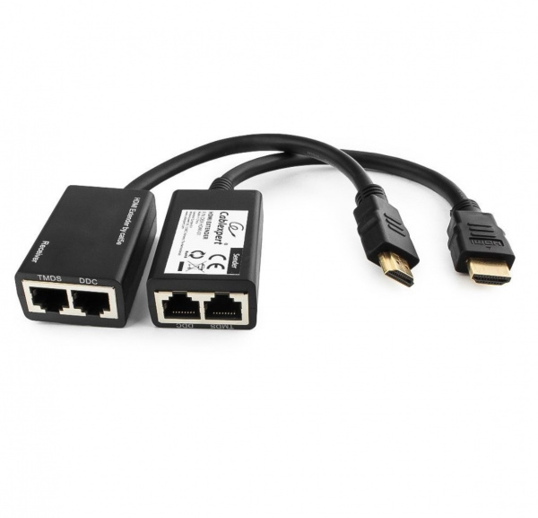 Удлинитель HDMI по витой паре до 30м Cablexpert DEX-HDMI-01, HD19Mx2/RJ45Fx2 Фото