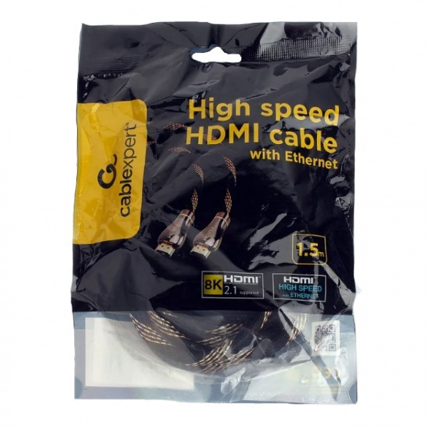Кабель HDMI Cablexpert CCP-HDMI8K-1.5M, 1.5м, v2.1, 8K, 19M/19M, черный, позол.разъемы, экран, пакет Фото Кабель HDMI Cablexpert CCP-HDMI8K-1.5M, 1.5м, v2.1, 8K, 19M/19M, черный, позол.разъемы, экран, пакет Фото