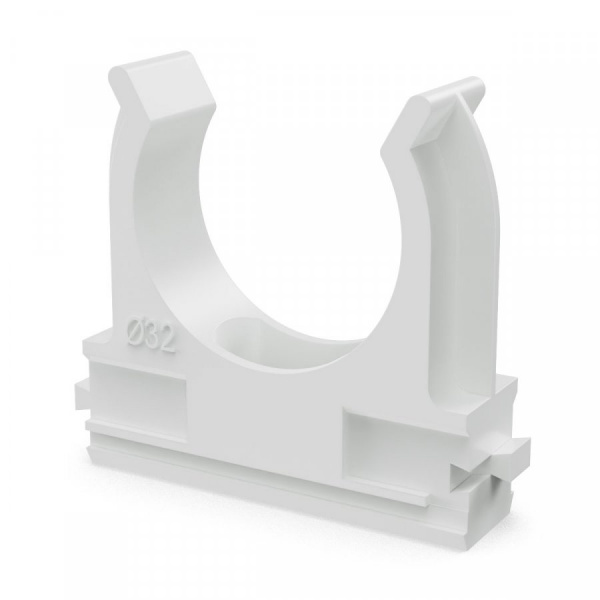 Крепёж-клипса для труб Полистирол белая d32 мм (500шт) Промрукав Фото