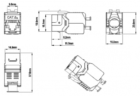 Hyperline KJ8-8P8C-C6A-180-TLS-SH-F-WH Вставка Keystone Jack RJ-45(8P8C), категория 6a (10G) Фото