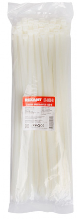 Хомут-стяжка кабельная нейлоновая REXANT 400 x7,6 мм, белая, упаковка 100 шт. Фото