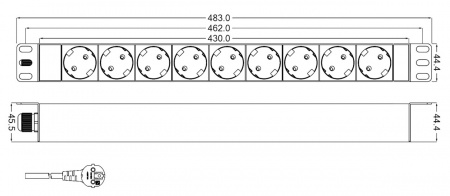 Hyperline SHT19-9SH-2.5EU Блок розеток для 19 Hyperline SHT19-9SH-2.5EU Блок розеток для 19