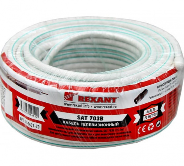 Кабель коаксиальный REXANT SAT 703 B, Cu/Al/Cu, 75%, 75 Ом, бухта 100 м, белый Фото Кабель коаксиальный REXANT SAT 703 B, Cu/Al/Cu, 75%, 75 Ом, бухта 100 м, белый Фото