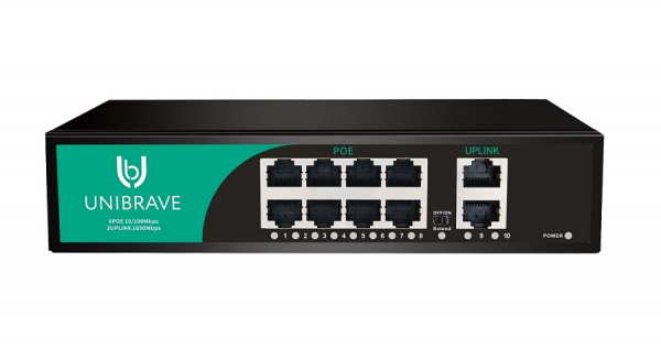 UB-SW-8F2G-120 Base Неуправляемый коммутатор Unibrave с поддержкой PoE на 8 портов и 2 Uplink 1000 Мбит/с Фото