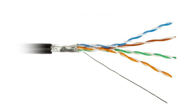 Кабель витая пара Hyperline Cat5e F/UTP, FUTP4-C5E-S24-OUT-PE-BK-500, (500м)  экранированная Фото Кабель витая пара Hyperline Cat5e F/UTP, FUTP4-C5E-S24-OUT-PE-BK-500, (500м)  экранированная Фото