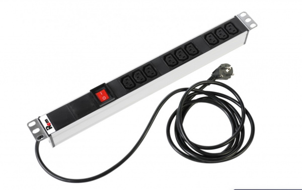 Блок розеток Rem-16 с выкл., 16A, алюм., 19 Блок розеток Rem-16 с выкл., 16A, алюм., 19