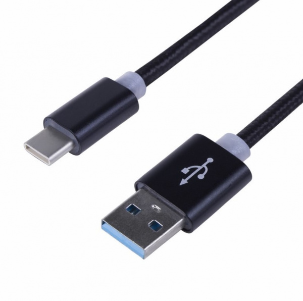 Шнур USB 3.1 type C (male)-USB 2.0 (male) в тканевой оплетке 1 м черный REXANT Фото Шнур USB 3.1 type C (male)-USB 2.0 (male) в тканевой оплетке 1 м черный REXANT Фото