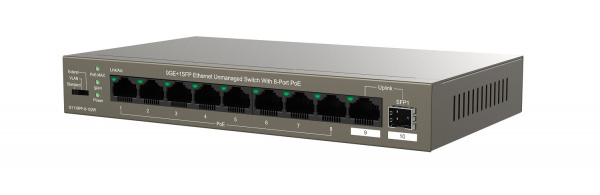 G1110PF-8-102W Неуправляемый PoE коммутатор IP-COM c 8 портами PoЕ 10/100/1000 Мбит/с, 1 Uplink 10/100/1000 Мбит/с, 1 SFP 100/1000 Мбит/с Фото