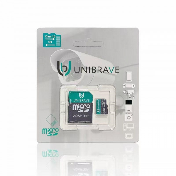 Карта памяти для видеонаблюдения 256GB MicroSD Unibrave Class 10 U3 + SD адаптер Фото